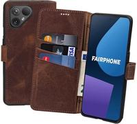 Suncase Book-Style Case Compatible with Fairphone 6 5G Leather Case (Slim Fit) Leather Mobile Phone Case Protective Case with 3 Card Slots in Antique Coffee