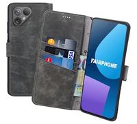 Suncase Book-Style Case Compatible with Fairphone 6 5G Leather Case (Slim Fit) Leather Mobile Phone Case Protective Case with 3 Card Slots in Antique Grey