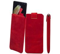 Suncase Slim Edition Genuine Leather Case Compatible with Samsung Galaxy S22 Ultra 5G with Pull-Up Strap and Magnetic Closure Antique Red