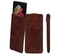Suncase Slim Edition Genuine Leather Case Compatible with Umidigi A15C Case (with Pull-Up Strap and Magnetic Closure) in Rustic Mocha Brown