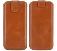 Suncase Slim Edition Genuine Leather Case Compatible with Umidigi A15C Case (with Pull-Up Strap and Magnetic Closure) in Cognac