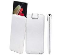 Suncase Slim Edition Genuine Leather Case Compatible with Umidigi A15C Case (with Pull-Up Strap and Magnetic Closure) in Full Grain White