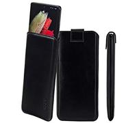 Suncase Slim Edition Genuine Leather Case Compatible with Umidigi A15C Case (with Pull-Up Strap and Magnetic Closure) in Black