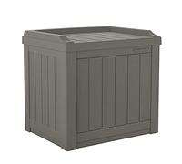 Suncast 22-Gallon Small Deck Box - Lightweight Resin Indoor/Outdoor Storage Container and Seat for Patio Cushions and Gardening Tools - Store Items on Garage, Yard - Stone Gray