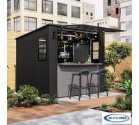 Suncast Cabana Entertainment Shed 8Ft 3" X 7Ft 4" Resin Garden Bar Shed Canopy Outdoor Storage Bar With Stools Shelves Grey