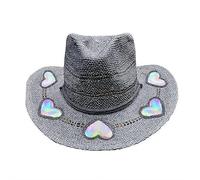 Suncatcher Cowgirl Straw Prism Hat,Stylish Western Wide Brim Cowboy Summer Beach Sun Hat For Women,Handmade Celestial Suncatcher Hat Cosmic Cowboy Tan Beach Rainbow Moon And Stars