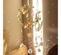Suncatcher Crystal Window, Green Leaves Wrapped Around the Moon, Purple Pendant Decoration, Butterfly Window Decoration, Hanging, Rainbow Crystal