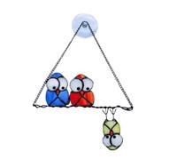 Suncatcher for Window, 3 Owls Light Through Double-Side Stained Glass Window Hanging, Colorful Pendant Ornament Sun Catchers Indoor Window Home Garden Christmas Party Wedding Decoration (Green)