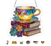 Suncatcher Hanging Ornament for Windows,Acrylic Puzzle Suncatcher,Irregular Blossom Songbirds Sun Catcher Puzzle,Stained-Glass Style Window Hanging Decor for Indoor and Outdoor (C)
