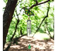 Suncatcher Wind Chimes - 58cm | Handmade Metal & Glass Hanging Chimes for Garden, Patio & Home | Butterfly & Bird Designs (Green Butterfly)