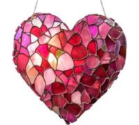 Suncatchers for Windows Hanging 8 Inch Heart Shape Stained Glass Sun Catcher Acrylic Stained Glass Window Panel Sun Catchers Indoor Window with Chains for Birthday Home Party Decor Stained Glass Sun C