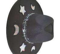 Suncatchers Hat with Rainbow Diffraction Star Moon Cutouts Natural Breathable Straw Woven Hat for Outdoor Concert Picnics Suncatchers Straw