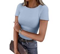 Suncife Women Short Sleeve Rib Slim Fitted Shirts Summer Ribbed Basic Tee Tshirt Tops (Sky Blue,S)