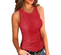Suncife Womens Sequin Glitter Vests Top Sleeveless Sparkly Ladies Party Shimmer Tops (Red,M)