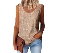 Suncife Womens Sequin Glittery Top Vests Sparkly Ladies Party Shimmer Tops (Gold,L)