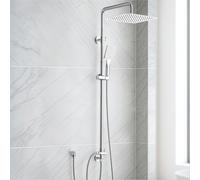SunCleanse Shower Riser Rail Kit 30x30 cm Square Overhead Rainfall Chrome | Brass Diverter, High Pressure Handheld, Adjustable Height, Ideal for Small Bathrooms, Ensuites, Easy Install