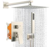SunCleanse Shower System Rainfall Shower Faucets Set Brushed Nickel, 10 Inch Wall Mounted Rain Shower Head with Handheld Spray Shower Valve and Trim Included