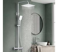SunCleanse Thermostatic Shower Mixer Set, 25x25cm, Stainless Steel, Chrome | Anti-Scald, Shower System with Square Rain Shower Head and Handheld Shower, Adjustable Shower Rail 73-106cm