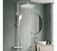 SunCleanse Thermostatic Shower Mixer Set, 30x30cm, Stainless Steel, Chrome | Anti-Scald, Shower System with Square Rain Shower Head and Handheld Shower, Adjustable Shower Rail 73-106cm