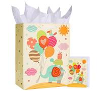 SUNCOLOR 13" Large Baby Gift Bag with Handles with Tissue Paper & Greeting Card - for Newborns, Baby Boys or Girls