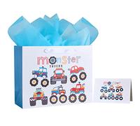 SUNCOLOR 13" Large Gift Bag with Tissue Paper for Boys (Monster Truck)