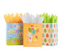 SUNCOLOR 3 Pack 13" Large Gift Bag with Tissue Paper for Easter