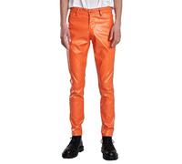 Suncolour Men's Skinny Tapered Faux Leather Pants Green PU Motorcycle Biker Pant Night Club Disco Shiny Leather Trouser for Men