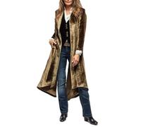 Suncolour Open Front Back Split Long Velvet Duster Cardigans for Women Vintage Velour Trench Coat Dress