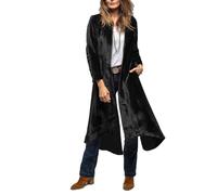 Suncolour Open Front Back Split Long Velvet Duster Cardigans for Women Vintage Velour Trench Coat Dress