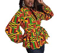 Suncolour Women's Kente African Print Tops, Women's Dashiki Print Shirt Long Sleeve Ankara Print Open Front Cardigans