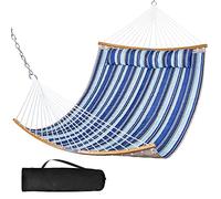 SUNCREAT 2 Person Hammock with Curved Spreader Bar, Blue Stripes