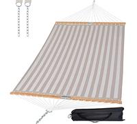 SUNCREAT Hammocks 14 FT Quick Dry Hammock Double Size with Spreader Bar, 2 Person Hammock for Outdoor Patio Yard Poolside, 450 lbs Capacity, Light Gray Stripes