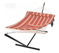 SUNCREAT Hammocks Portable Hammock with Stand, Hammock with Stand 2 Person Heavy Duty for Bedroom, Backyard, Patio, Balcony, Red Stripe