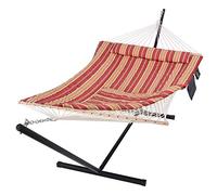 SUNCREAT Hammocks Portable Hammock with Stand, Hammock with Stand 2 Person Heavy Duty for Bedroom, Backyard, Patio, Balcony, Red Stripe