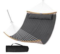 SUNCREAT Portable Double Hammock with Curved Spreader Bar, 450 lbs Capacity, Heavy Duty Outdoor Hammock with Outer Bag, Dark Gray