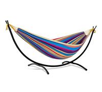 SUNCREAT Portable Large Hammock with Stand, Two Person Hammock with Stand Included, Rainbow Stripes