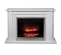 Suncrest Vermont White Stone Effect Mdf & Stainless Steel Freestanding Electric Fire Suite