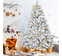 SUNCROWN 6ft Artificial Flocked Christmas Tree Premium Frosted Snow Christmas Tree Hinged Xmas Tree Holiday Decor for Indoor Outdoor, Foldable Metal Stand, 1000 Branch Tips, White