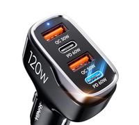 SUNDA 120W USB C Fast Car Charger, 4-Ports Cigarette Lighter Adapter, USB C Car Phone Charger Adapter USBC Type C 12v, Fit for iPhone 17/16/15 Pro/14Max/Galaxy/SamsungS25 Google iPad Android