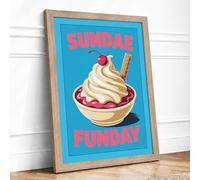 Sundae Funday Retro Framed Wall Art Print A1 (84.1×59.4cm) Oak, Wall Decor for Living Room, Bedroom, Office & Home, Ready to Hang, Art Gift
