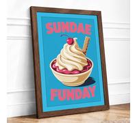 Sundae Funday Retro Framed Wall Art Print A1 (84.1×59.4cm) Walnut, Wall Decor for Living Room, Bedroom, Office & Home, Ready to Hang, Art Gift