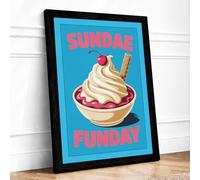 Sundae Funday Retro Framed Wall Art Print A2 (59.4×42cm) Black, Wall Decor for Living Room, Bedroom, Office & Home, Ready to Hang, Art Gift