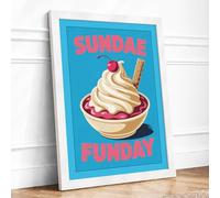 Sundae Funday Retro Framed Wall Art Print A3 (42×29.7cm) White, Wall Decor for Living Room, Bedroom, Office & Home, Ready to Hang, Art Gift