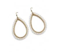 Sundance Dreams Designs White Beaded Teardrop Dangle Earrings | Gold-Tone Frame, Crystal Beads, Hook Closure, Open Teardrop Shape, Gift Boxed
