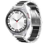 SUNDAREE Strap Compatible with Samsung Galaxy Watch 7 FE 6 5 4 44MM 40MM/6 4 Classic 42MM 43MM 46MM 47MM LTE/5 Pro 45MM/Active 2,20MM Black+Silver Stainless Steel Metal Replacement Watch Band