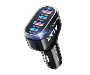 SUNDAREE USB C Car Charger,120W 12V-24V QC PD Type C Multi 4 Port Phone Fast Charging Cigarette Lighter Adapter for Samsung A56 A17/iPhone 17/Google Pixel 10/Redmi note 15/OPPO A94/OPPO/iPad,Black