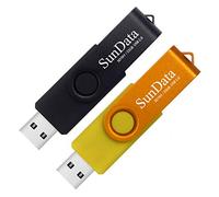SunData 32GB Memory Stick 2 Pack USB 2.0 Flash Drive Swivel Design Thumb Drives USB Stick Pen Drive for Data Storage with LED Light (2 Colors: Black Gold)