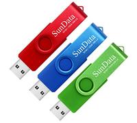 SunData 32GB Memory Stick 3 Pack USB 2.0 Flash Drive Swivel Design Thumb Drives USB Stick Pen Drive for Data Storage with LED Light (3 Colors: Blue Green Red)
