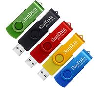 SunData 32GB Memory Stick 5 Pack USB 2.0 Flash Drive Swivel Design Thumb Drives USB Stick Pen Drive for Data Storage with LED Light (5 Colors: Black Blue Green Red Gold)