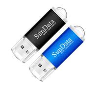 SunData 32GB USB Flash Drive 2Pack 32GB USB 2.0 Memory Stick Thumb Drives Pen Drive USB Stick for Data Storage with LED Light(2 Colors: Black Blue)